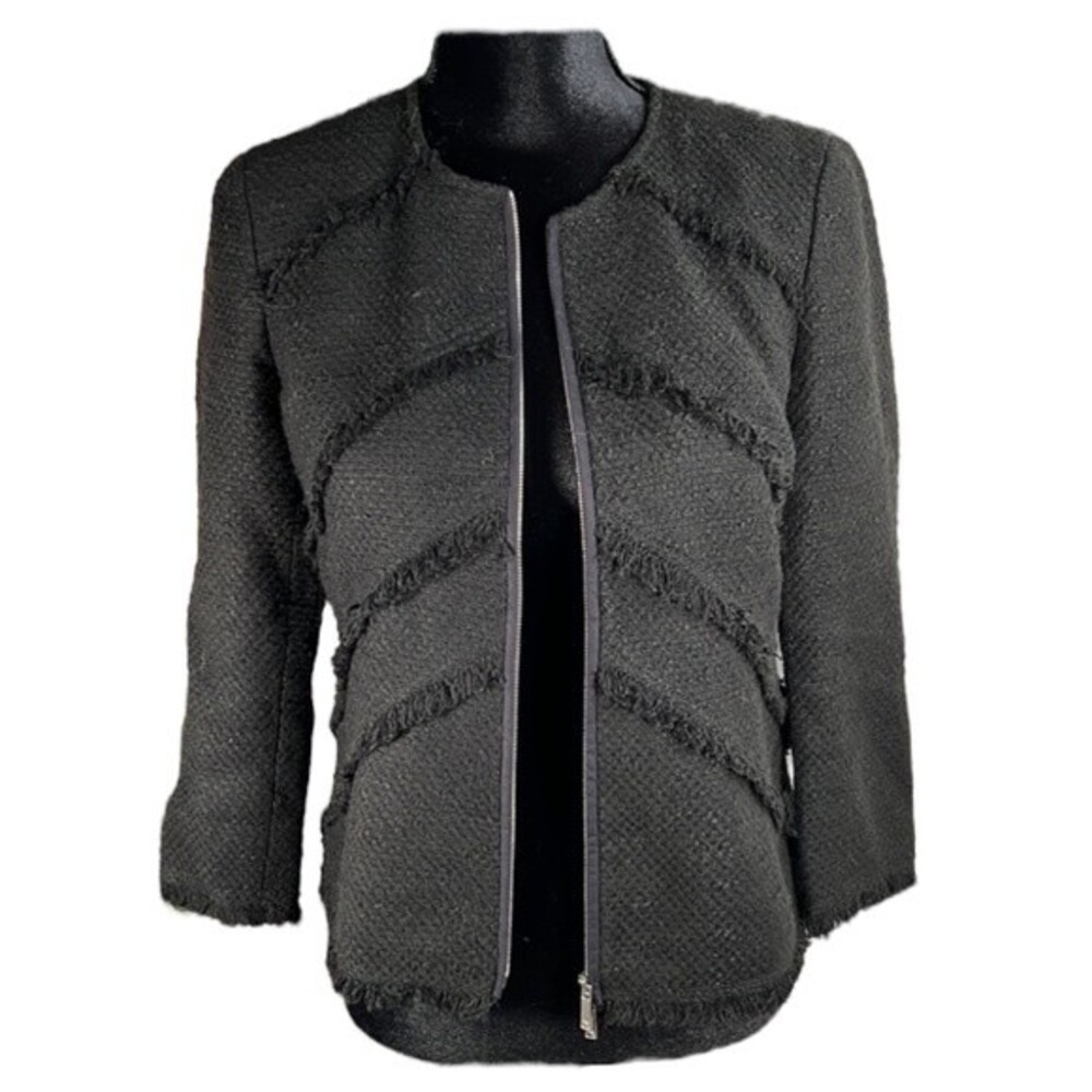 LAFAYETTE 148 | Black Zip Front Textured Jacket | Silk Blend | Size 4